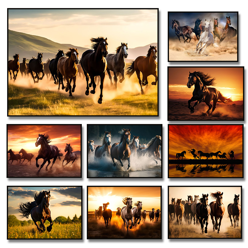 Home Office Image - Beautiful Running Horses Canvas Painting Animal