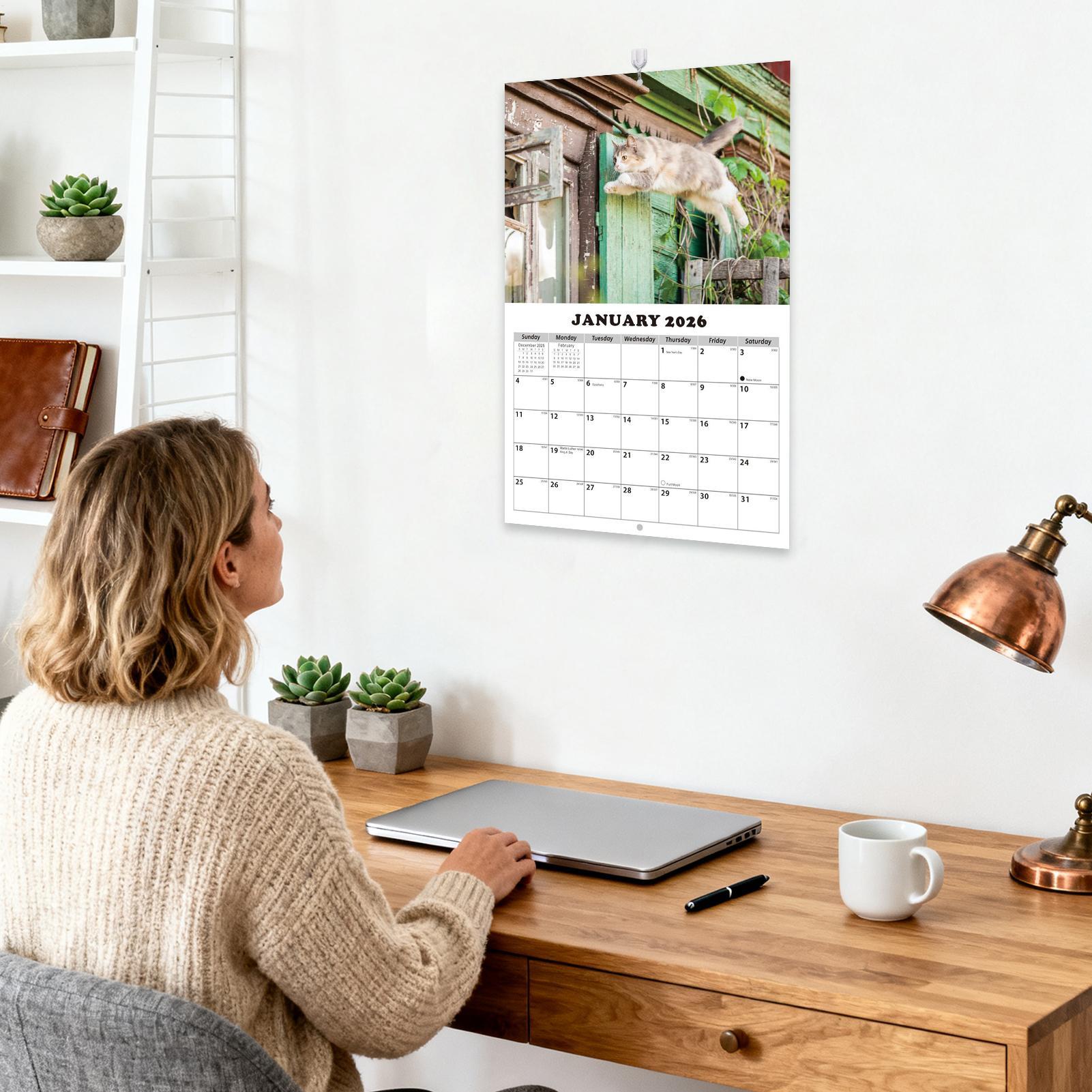 English Home Office - 2026 Cat English Wall Calendar 13-Month