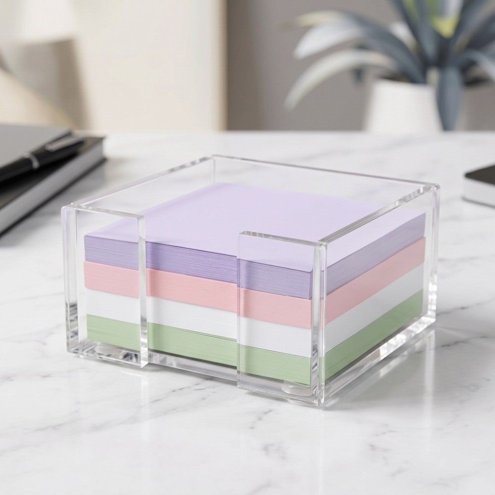 Sticky Note Dispenser - Transparent Sticky Note Holder Multi-Functional Crystal