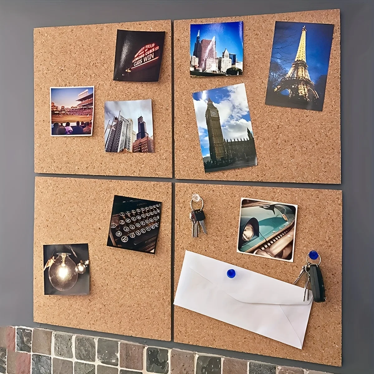 Home Office Image - 30cm/11.8in Square Frameless Cork Board Self-Adhesive