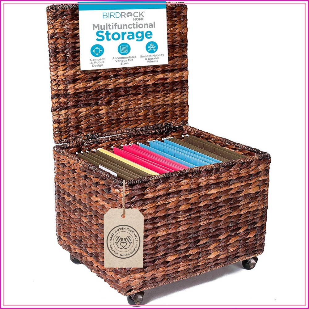 Home Office Image - Handwoven Rolling File Cabinet with Lid,