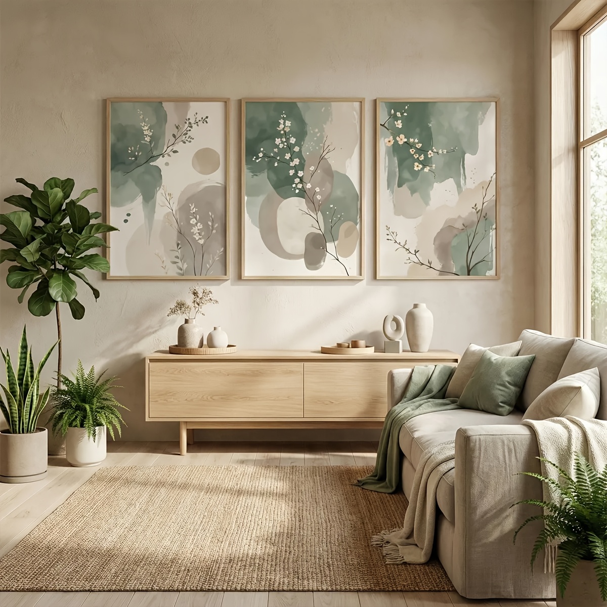 3pcs Japanese-Style Plant Canv - Home Office Image 评论和价格
