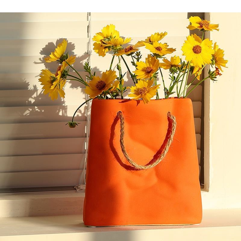 Ceramic Tote Bag Vase Morandi  - Home Office Form 评论和价格