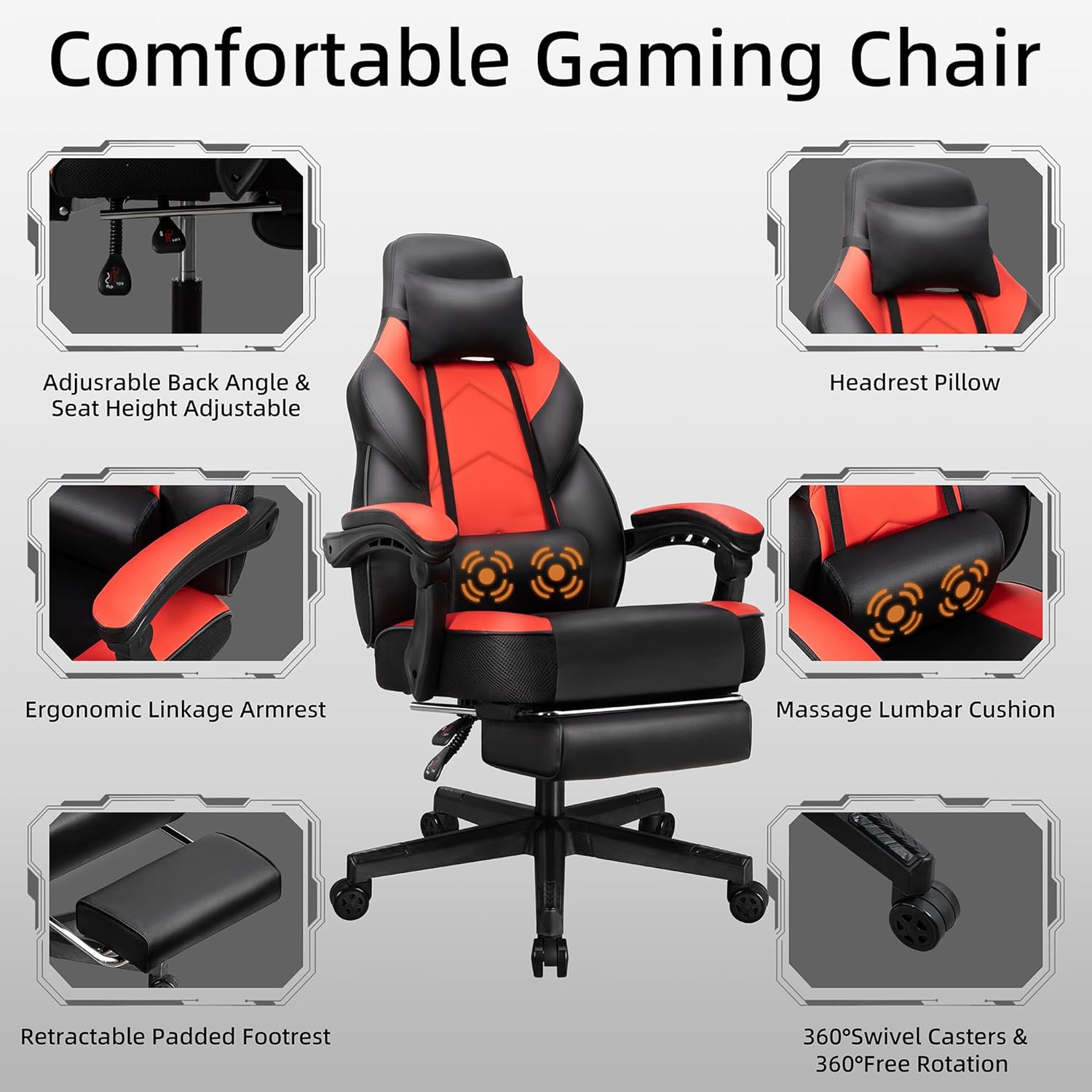 Gaming Chair with Footrest, Ma - Home Office Image 评论和价格