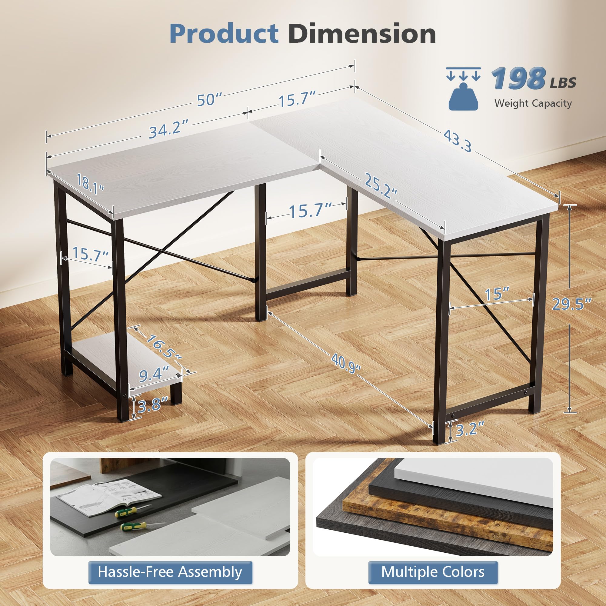 JHK 50 Inch L Shaped Desk Comp - Home Office Work Table 评论和价格