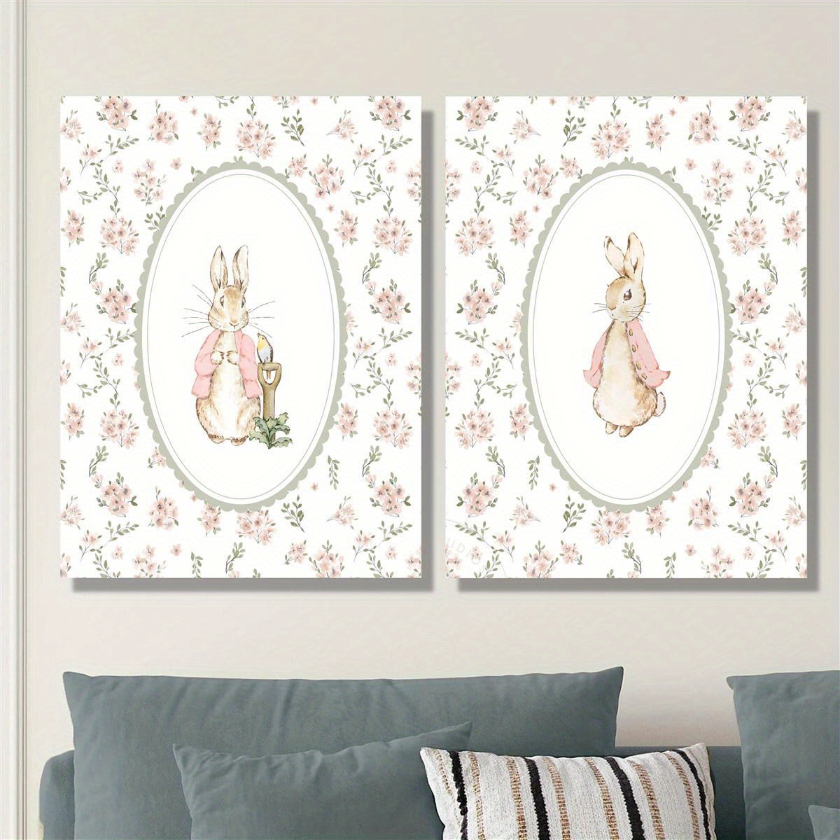 2pcs Retro Easter Rabbit Canva - Home Office Image 评论和价格