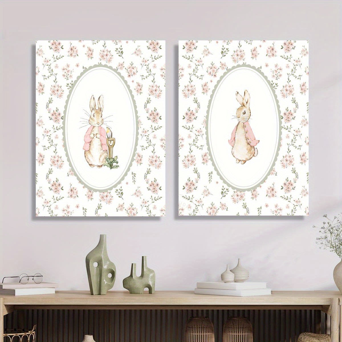 2pcs Retro Easter Rabbit Canva - Home Office Image 评论和价格
