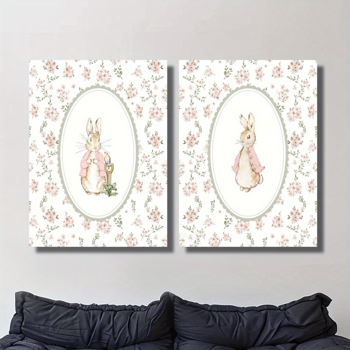 2pcs Retro Easter Rabbit Canva - Home Office Image 评论和价格